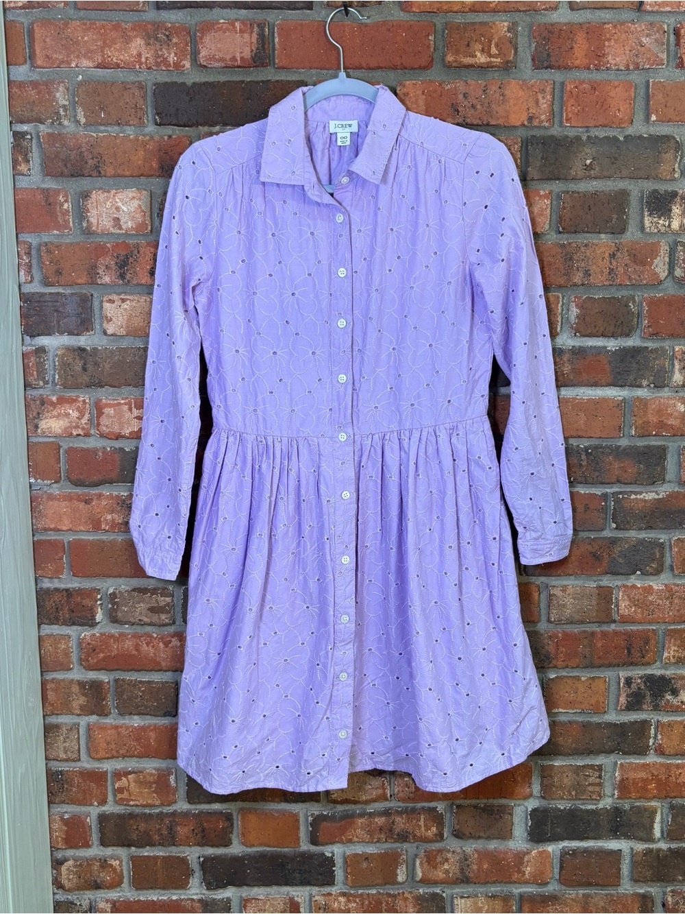 J. Crew womens eyelet long sleeve shirt dress lavender purple 00